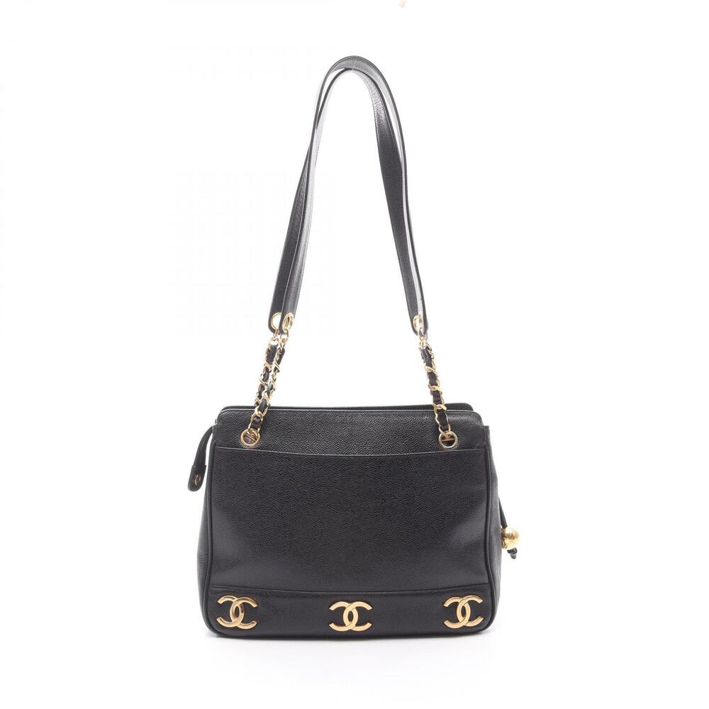Chanel Triple Coco Mark Shoulder Bag Calfskin Cowhide Black